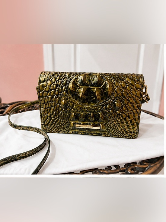 Brahmin Handbags - BRAHMIN CACTI GREEN METALLIC LEATHER MINUETTE WALLET/CROSSBODY MINI HANDBAG